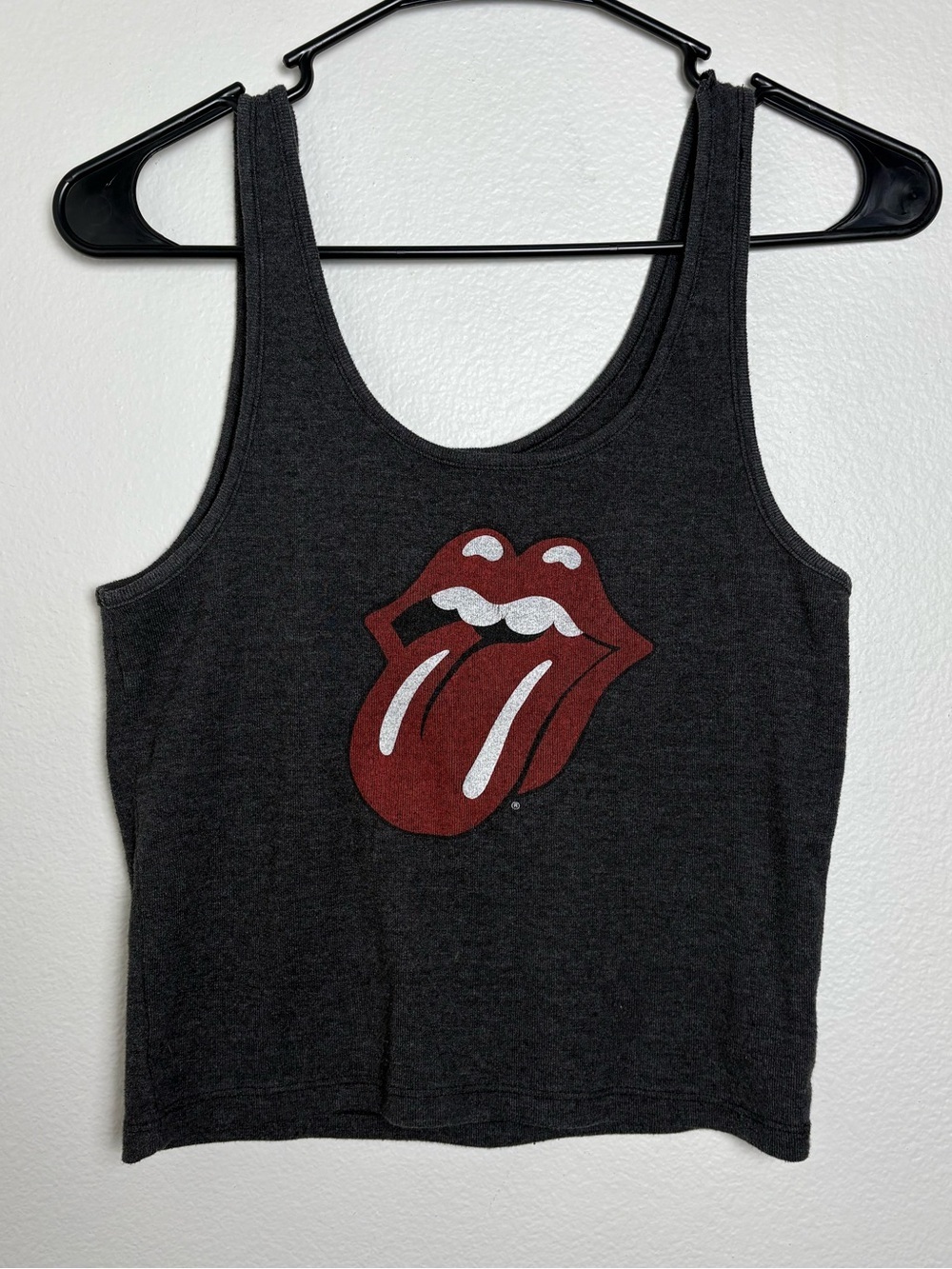 the Rolling Stones Charcoal Tank with Red Tongue Logo Size Small